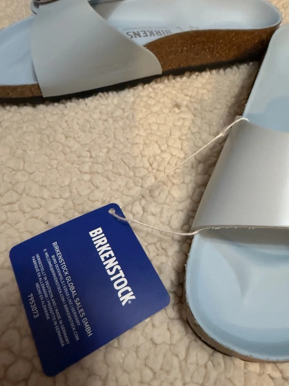 Birkenstock Madrid Big Buckle Sandal New in Box- Baby Blue High Shine size 6-6.5